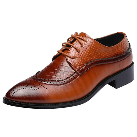 Sexlip Men s Leather Dress Shoes  Classic Lace-Up Business and Wedding Flats  Bright Leather  Comfortable Casual Shoes Yellow 38