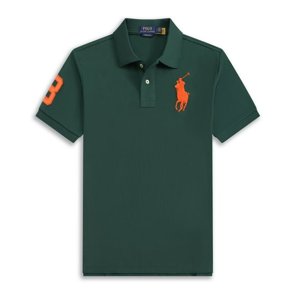 short-sleeved polo shirt for men loose large size lapel solid color pure cotton embroidered big horse logo polo shirt
