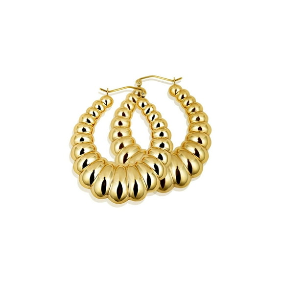 14K Yellow Gold Reversible Croissant Hoop Earrings (24 mm x 6mm)