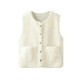 thumbnail image 1 of Chaleco polar para mujer, ligero, moderno, suave, con bolsillos, cálido, de un solo pecho. Beige, 1 of 9