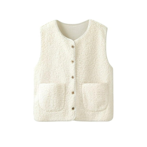 Chaleco Sin Cuello para Mujer, Ropa de Abrigo de Un Solo Pecho para Primavera, Invierno Y Otoño Beige