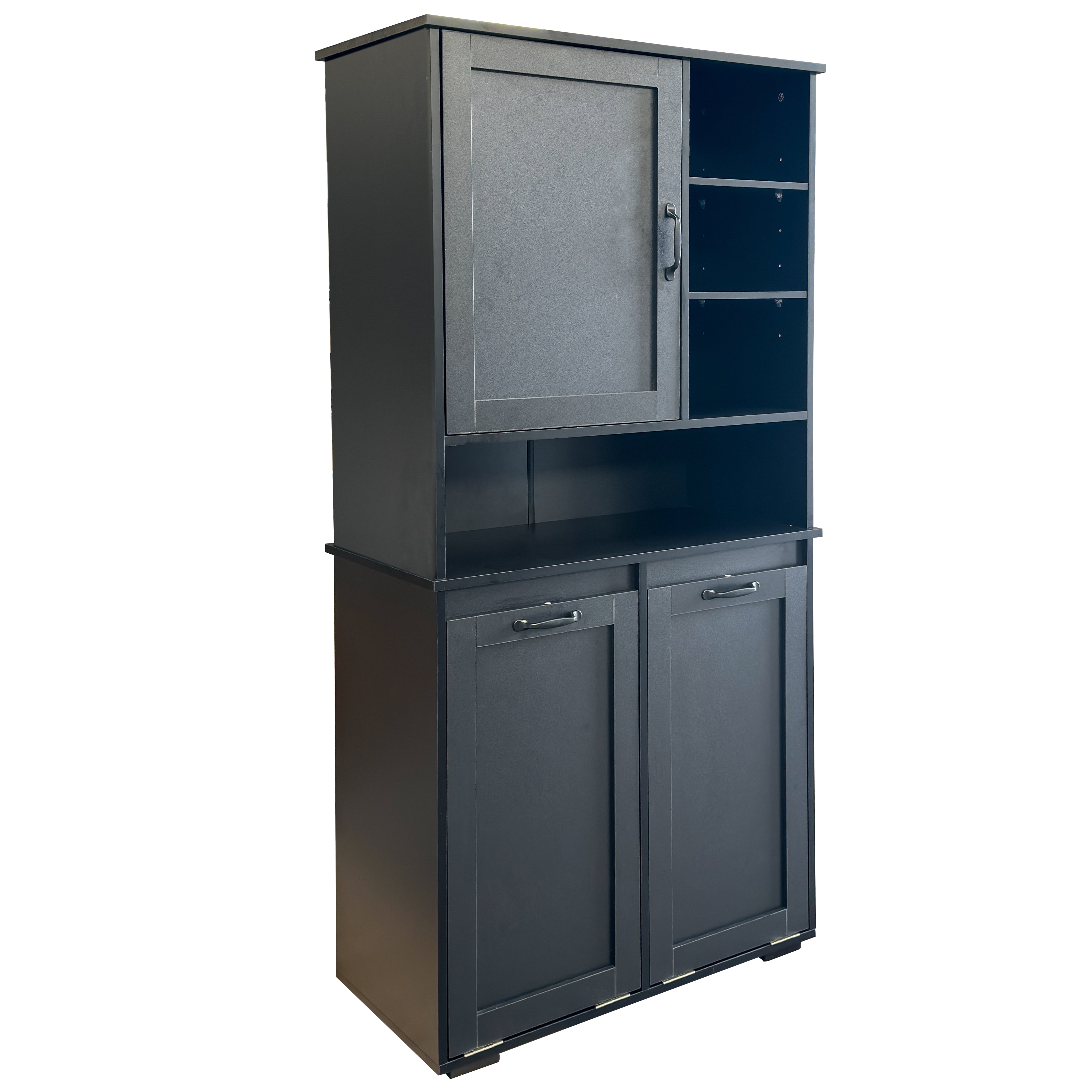 Mintazer 63" H Bathroom Storage Cabinet with 2 Tilt Out Laundry Hampers, Freestanding Laundry Cabinet with Adjustable Shelves, Black