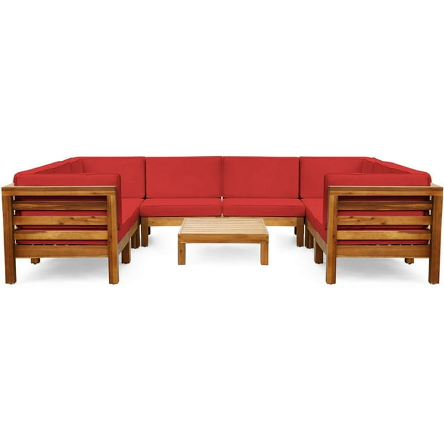 Noble House Oana Ensemble de Canapé Sectionnel en Forme de U 9 Pcs Coussin Teck/rouge