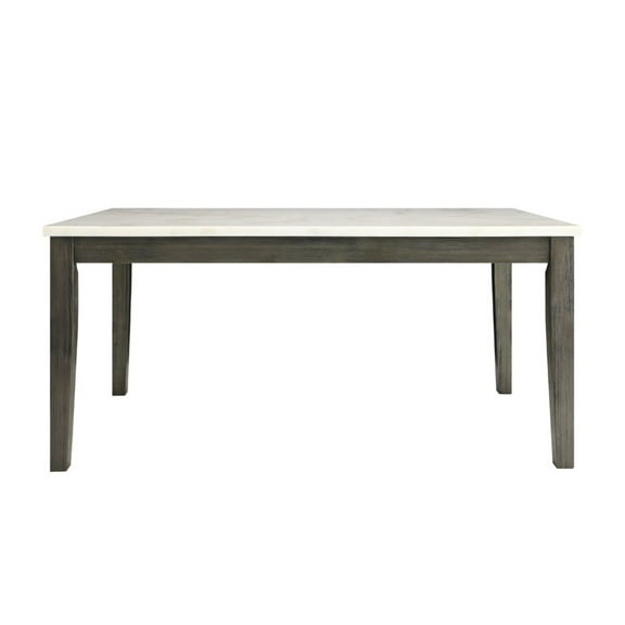 Contemporary Wooden Dining Table with Marble Top, White and Gray