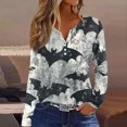thumbnail image 2 of Camisa Henley de manga larga con estampado de murciélago de Halloween para mujer: blusa informal con cuello en V y botones, 2 of 5