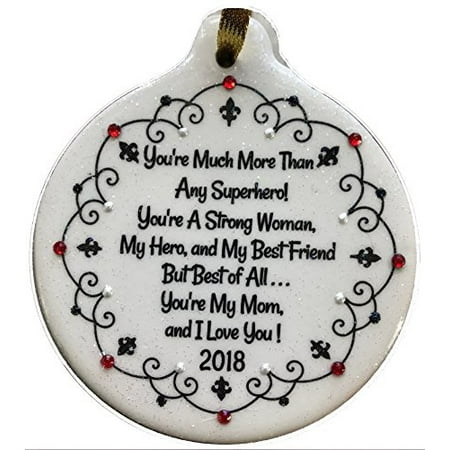 Strong Woman Hero Best Friend Mom 2018 Porcelain Christmas Ornament Rhinestone Crystal