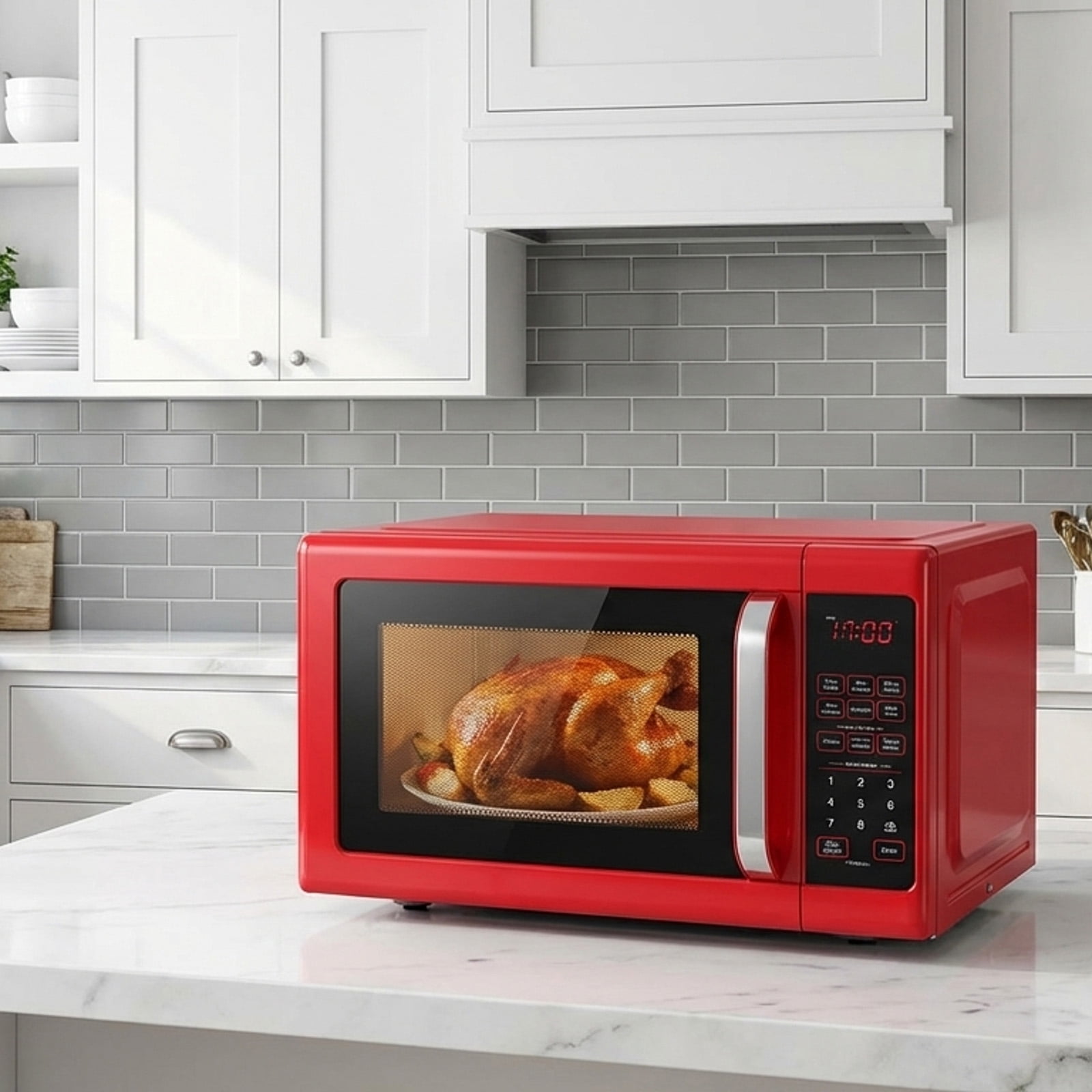 RUIE Retro Microwave Oven,700W 0.7 Cu.ft Countertop Microwave with 5 Power Levels and 8 Auto Cook Menus,LED Display,Child Lock,Compact Microwave for Apartment Dorm Office