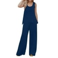 thumbnail image 1 of Conjunto de 2 piezas para mujer: chaleco sin mangas y pantalones anchos, estilo boho informal, color liso, mezcla de poliéster y spandex, 1 of 5