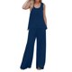 thumbnail image 1 of Conjunto de 2 piezas para mujer: chaleco sin mangas y pantalones anchos, estilo boho informal, color liso, mezcla de poliéster y spandex, 1 of 5