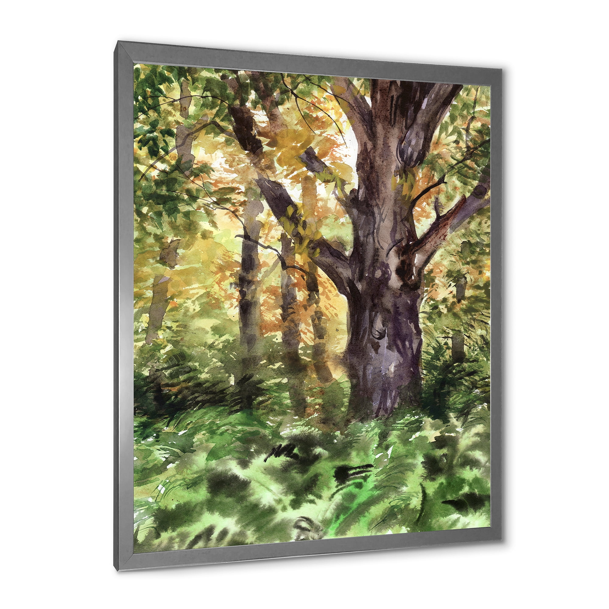 Designart 'Autumn Forest With A Large Tree' Lake House Framed Art Print