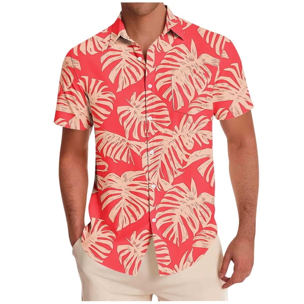 Mens Casual Manga Corta Botón Abajo Camisas Impresas Botón de Bolsillo Cuello Turndown Blusa Camisa para Verano Al Aire Libre Casual Diario