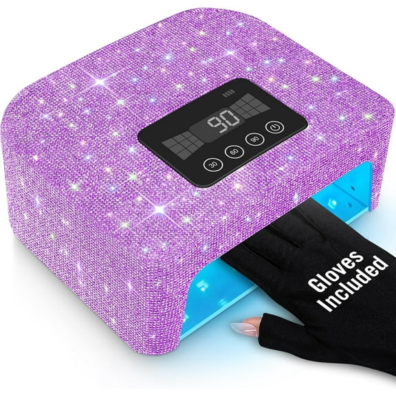 Cordless UV Nail Lamp, 120W Rechargeable UV Light for Nails, Nail Dryer with 4 Timer Modes, LED Nail Lamp Fully Decorate with Sparkling Nail Rhinestones Diamond (Purple)