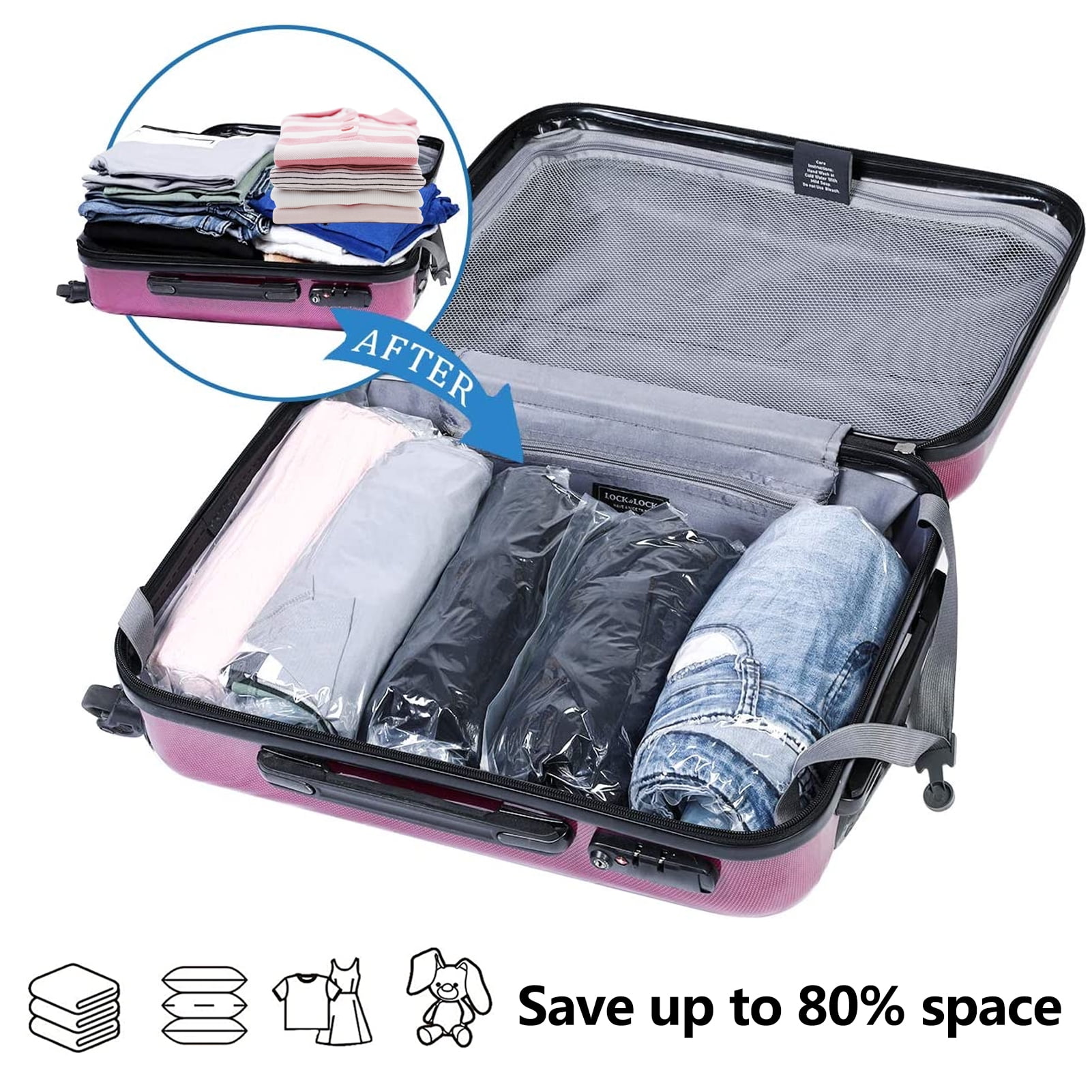 Skycase Travel Space Saver Bags, 4 Pack Roll Up Reusable Travel Space Saver  Vacuum Storage Bags, Waterproof Compression Bags for Travel/Home Storage,  No Pump Needed 