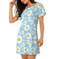 thumbnail image 2 of Pofeuu Daisies Flowers Print Women's Loose Fit Short Sleeve Nightgown, Comfortable Sleep Dress for Women, Casual Lounge Sleepwear, Soft Cotton Sleep Dress, 2 of 6