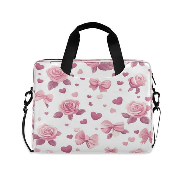 16" Laptop Tote Bag Laptop Sleeve Case Computer Briefcase for Work & Travel Pink Roses and Bows