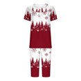 thumbnail image 5 of Puntoco Conjuntos de pijama cómodos para mujer, conjunto de pijama con top de manga corta con botones y cuello redondo con estampado navideño y pantalón con bolsillos y cintura elástica, 5 of 5