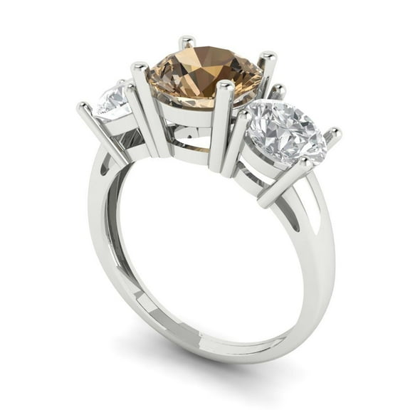 3.25ct round cut champagne Zircon 18k white gold 3 stone Bridal Wedding Engagement Promise Anniversary Ring for Women size 3.75