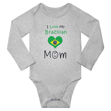 

I Love My Brazilian Mom Baby Long Slevve Bodysuit Unisex Gifts (Gray 12-18 Months)