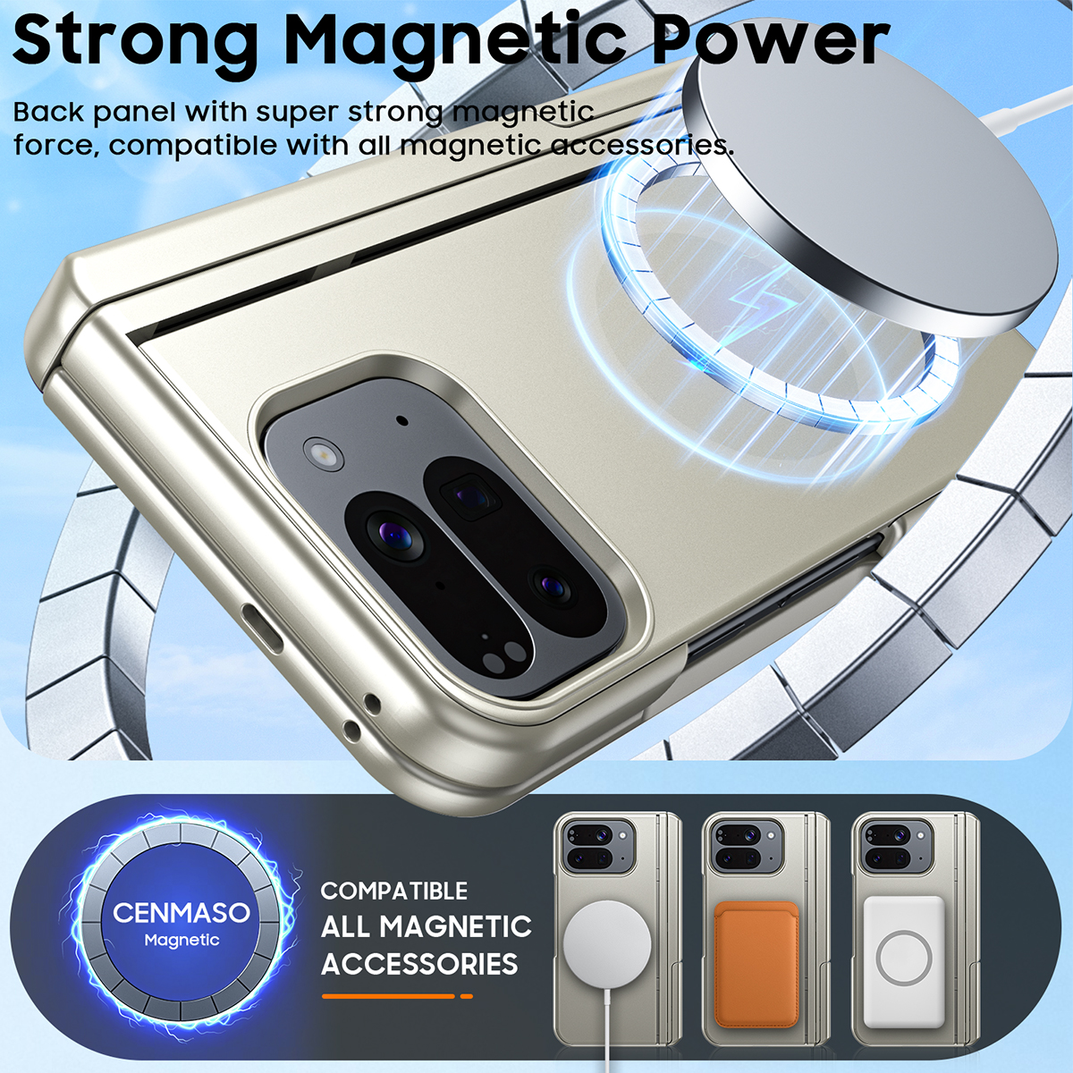 Vizvera Magnetic for Google Pixel 10 Pro Fold Case with Stand, Fit for Magsafe, Hinge Protection, Screen Protector, Built-in Hidden Kickstand, Slim Shockproof Phone Case-Titanium
