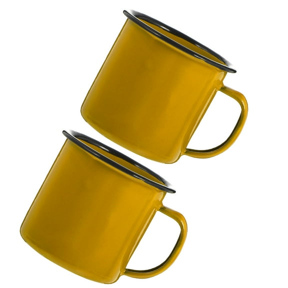 RENACLIPY Retro Design Enamel Mugs Yellow 2Pcs 3.14X2.36X2.36In