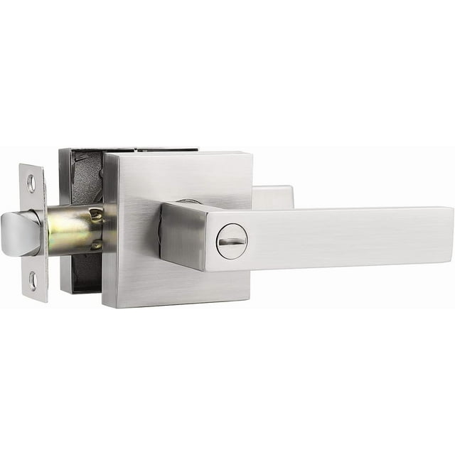 Polished Chrome Door Handles Interior Square Privacy Door Levers Door Handles Interior Door Lock for Bedroom and Bathroom Reversible for Right/Left Side Doors
