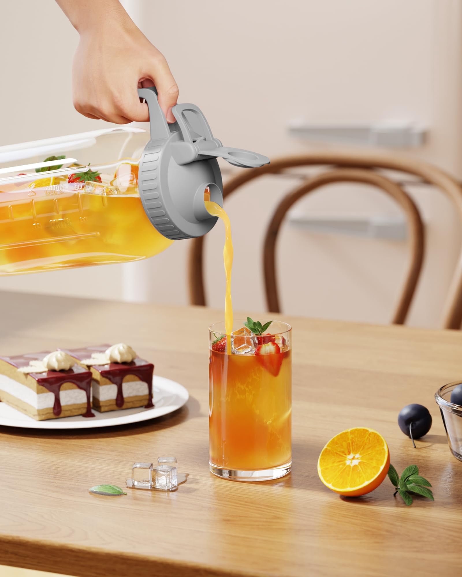 Glass Pitcher With Lid - 64oz Mason Jar Wide Mouth  Airtight Seal Leak-proof Spout Design Ideal For Iced Tea Sun Cold Beverages And Home Entertaining