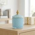 thumbnail image 5 of REGALWOVEN Vintage Embossed Glass Jar with Lid, Decorative Bathroom Canister for Cotton Ball & Swab, Home Decor Blue Green 3.3" x 3.3" x 5.5", 5 of 5