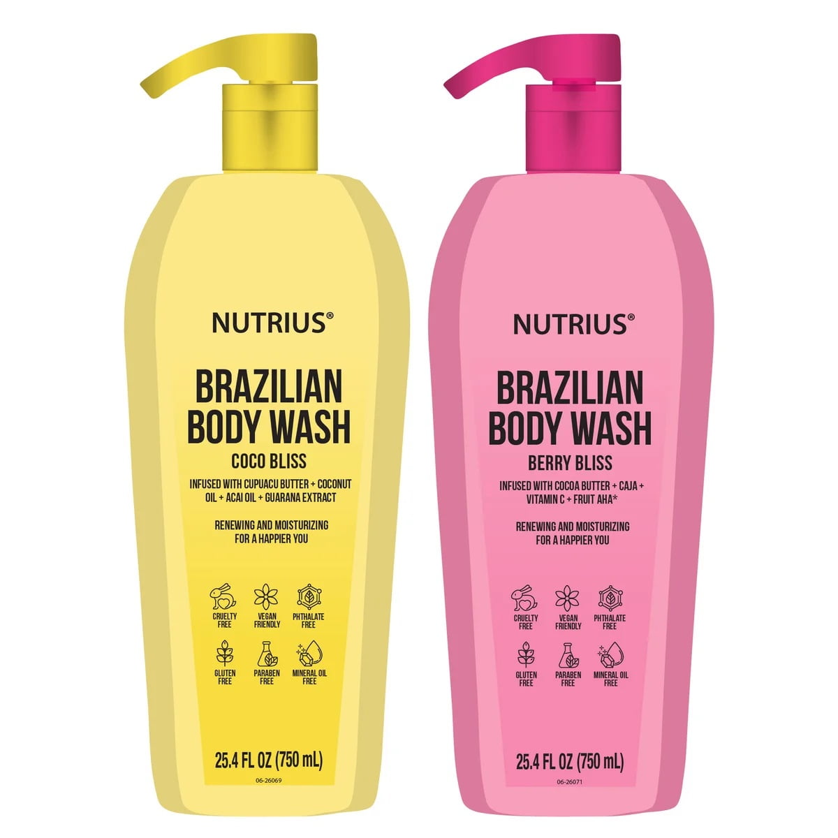 Nutrius Brazilian Body Wash, Coco Bliss & Berry Bliss, 25.4 Fluid Ounce