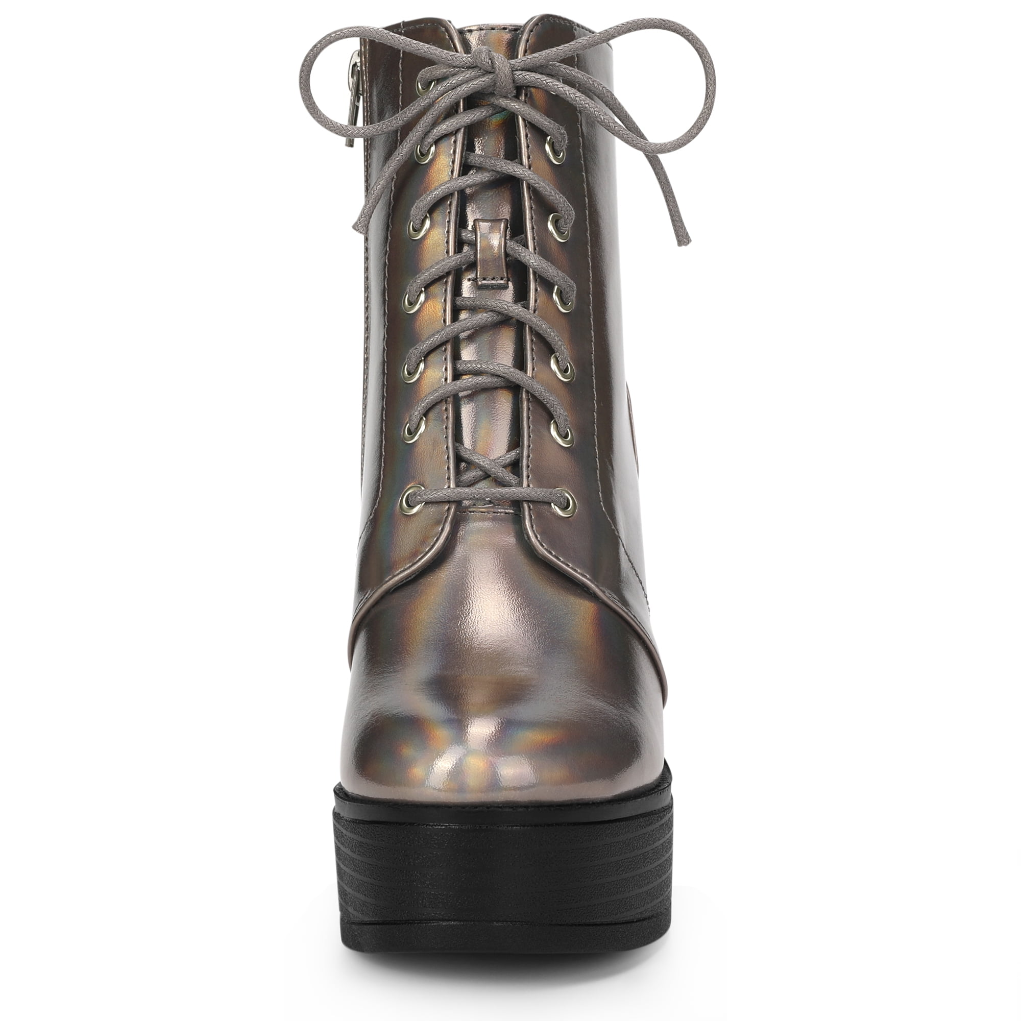 DARING DIVA Women's Zip Platform Block Heel Combat Boots Gunmetal 7.5