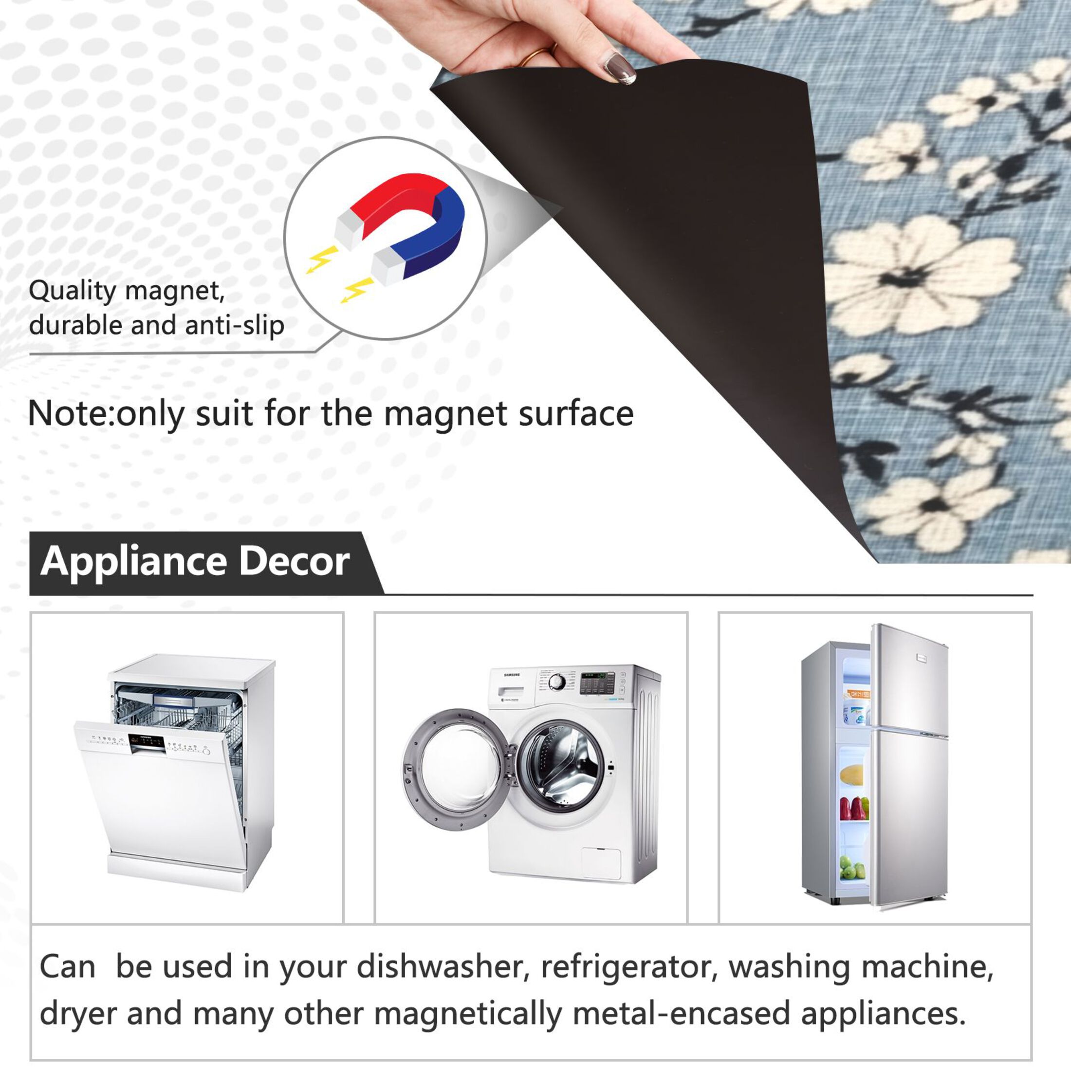 Dishwasher Magnetic Sticker 23x26 Inch Refrigerator Magnetic Sticker Washing Machine Magnetic Sticker Kitchen Panel Magnetic Sticker Home Decor Pretty Cloth Flowers