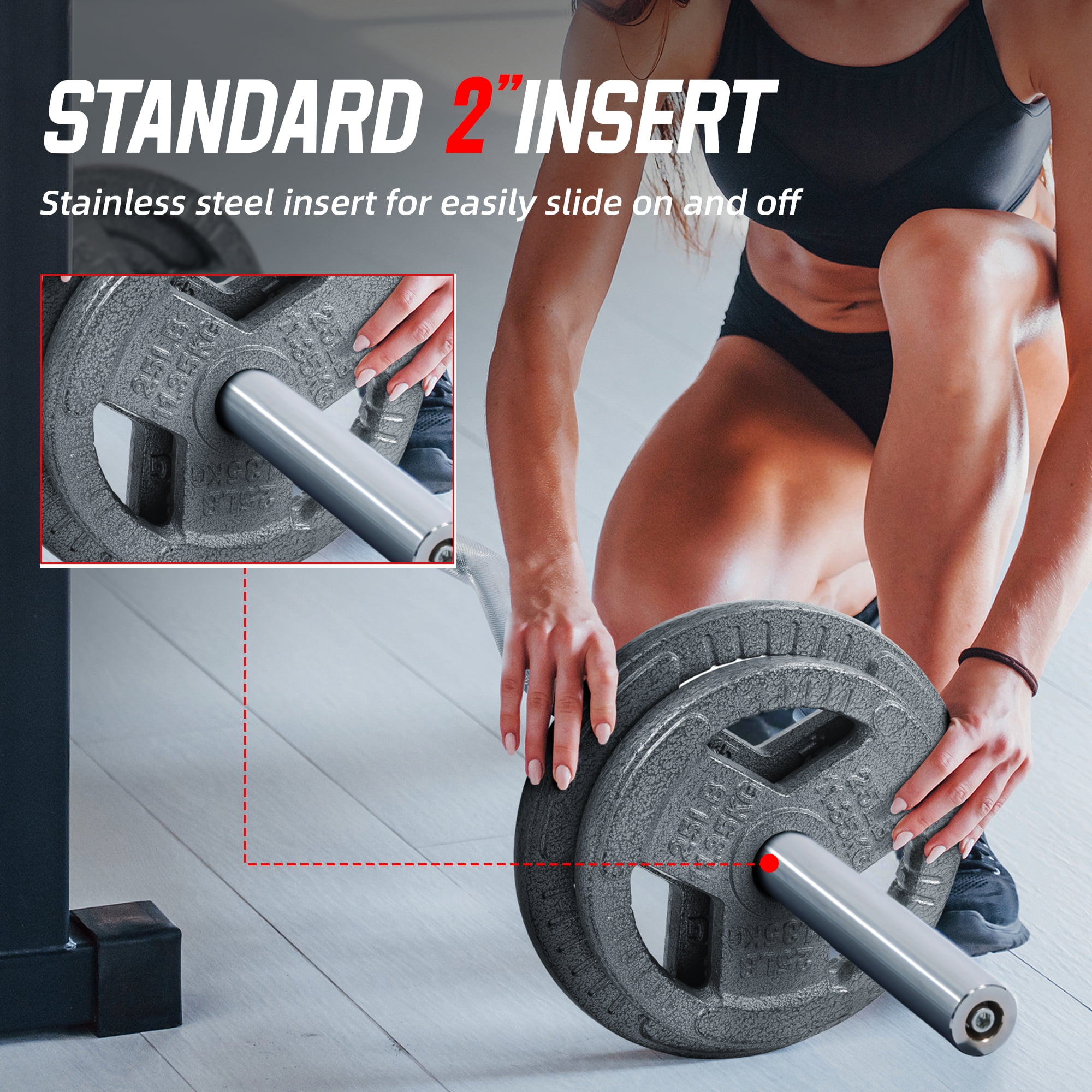 Signature Fitness 2-Grip Olympic Cast Iron Weight Plates, 2-Inch Hole, 2.5LB–45LB, Black with Silver Lettering