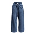 thumbnail image 4 of Women's Drawstring High Waist Wide Leg Sweatpants Y2K Loose Casual Joggrt Pants Soft Athletic Streetwear Pants with Pocket Fall Outfit Navy, 4 of 8