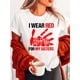 thumbnail image 1 of I Wear Red Print Crew Neck T-shirt, Short Sleeve Casual Top For Summer & Spring, Women's Clothing, 1 of 6