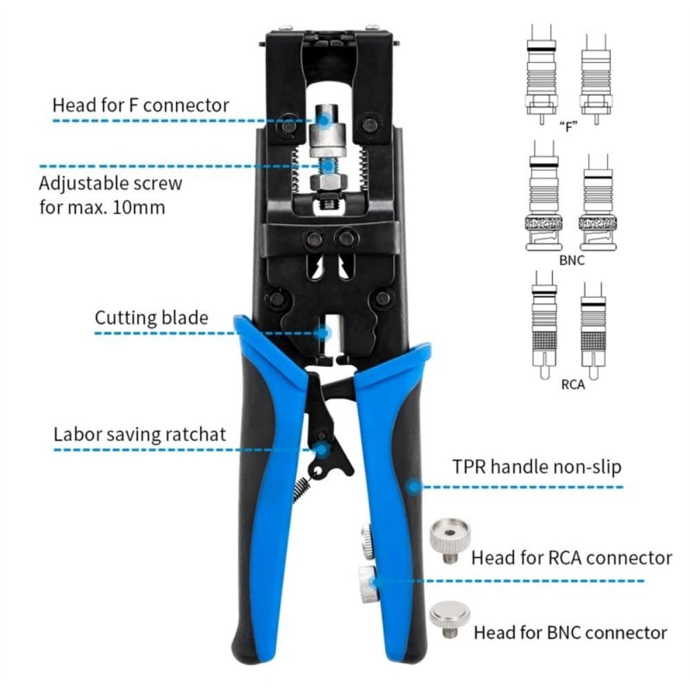 22Pcs Coax Compression Crimping Tool Set for F/BNC/RCA Connector RG-58/59/62/6(3C/4C/5C Type Cable Stripper Kit