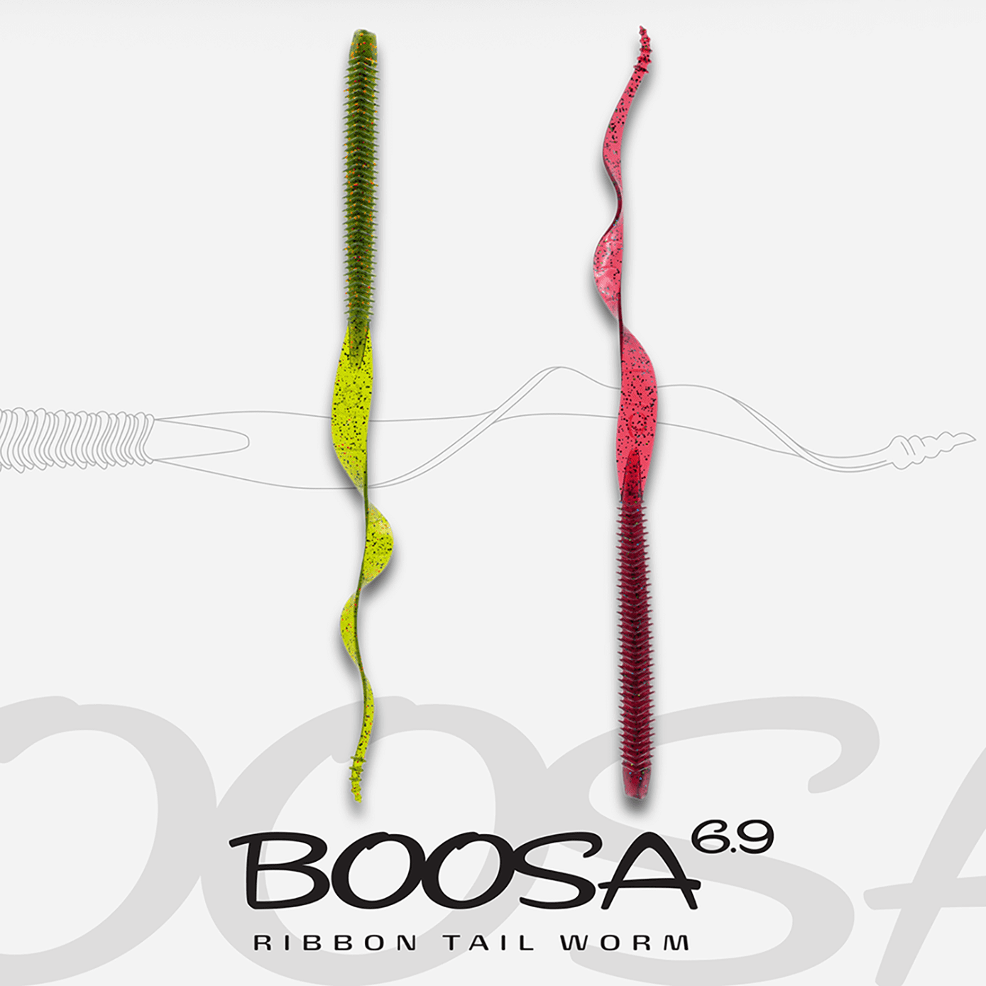 (2 pack) 6th Sense Boosa 9.6 in Ribbon Tail Worm, High–Action Soft Plastic Bass Bait