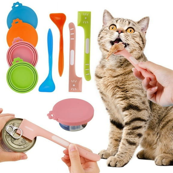 shuaien 4Sets Silicone Pet Food Storage Can Lids with Spoons, Assorted Colors