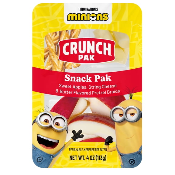 Crunch Pak Minions Snack Pak Fresh Apple Slices,  String Cheese, & Butter-flavored Pretzel Braids, 4oz Tray