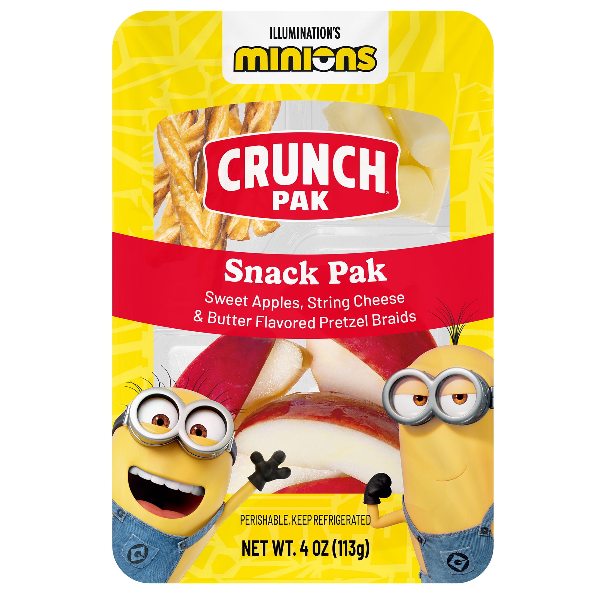 Crunch Pak Minions Snack Pak Fresh Apple Slices, String Cheese, & Butter-flavored Pretzel Braids, 4oz Tray