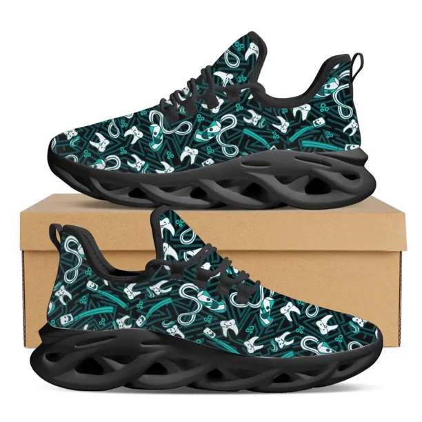 Zapatillas de deporte transpirables de suela suave para mujer, estilo con temática dental, zapatos planos informales con cordones y bonitos zapatos vulcanizados con estampado de dientes para mujer