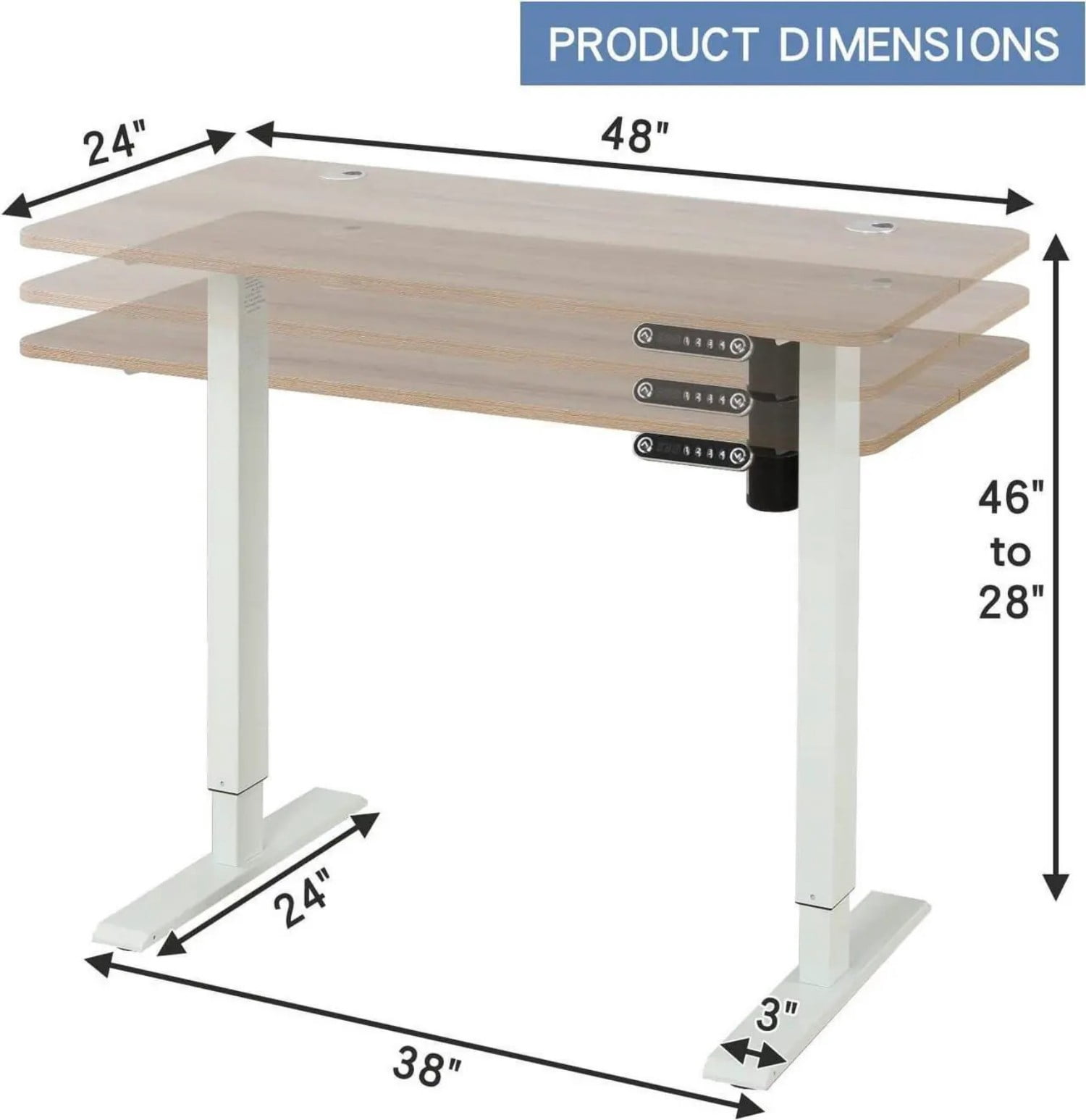 48 inch Standing Desk, Height Adjustable Smart Desk with Memory Presets, 180 lb Load Capacity, Single Motor Lift System for Office and Home Use, White