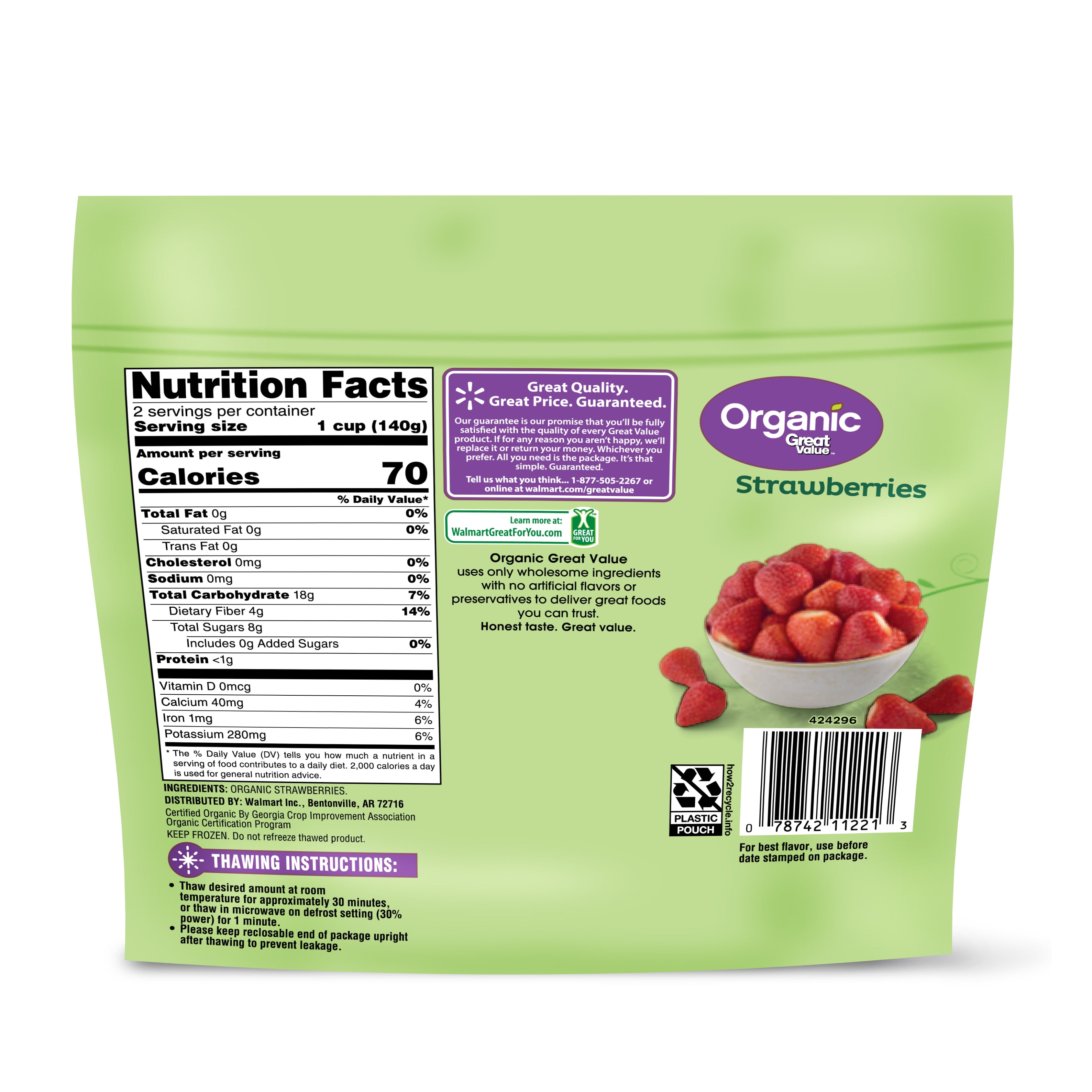 Great Value Organic Whole Strawberries, 10 oz (Frozen)