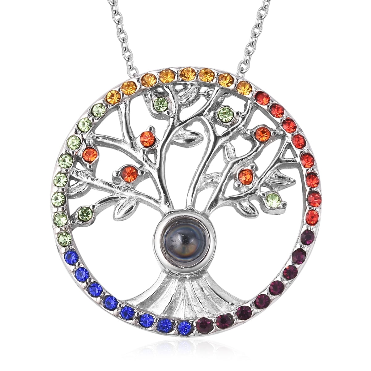 Shop LC Multi Color Crystal Hidden Message Tree of Life Pendant Necklace Steel Size 20'