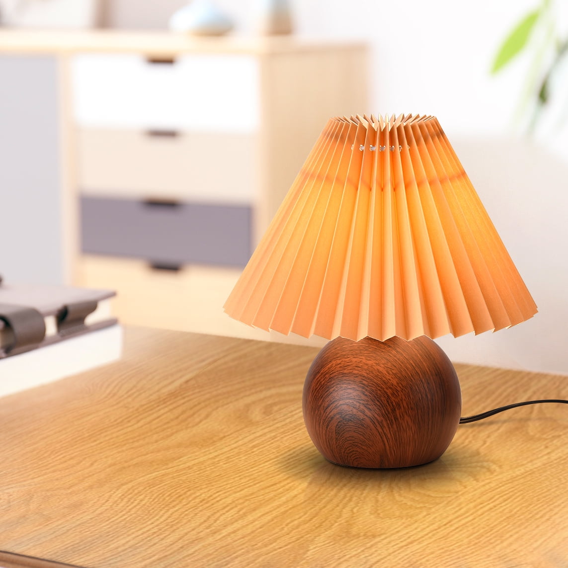 Small Pleated Table Lamp, Modern Bedside Nightstand Lamp With Coffee Lampshade, For Bedroom Living Room Home Office Decor Use E12 Bulb