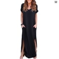 thumbnail image 2 of Qarigey Vestido de mujer con cuello en V Abertura Vestido largo Chica Ropa de manga corta Vestidos negro M, 2 of 4