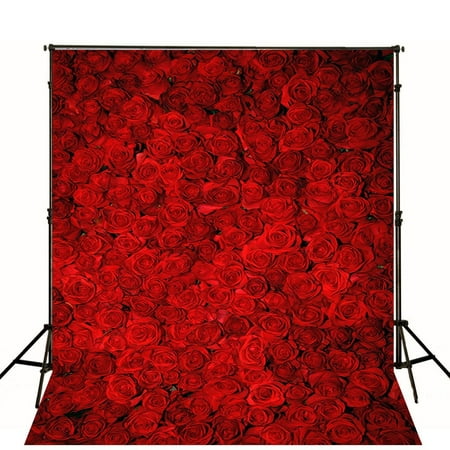 HelloDecor Polyester Fabric 5x7ft Wedding Valentine's Day Studio Background Photography Flower Backdrops Red Rose Wall Romantic for Backdrop