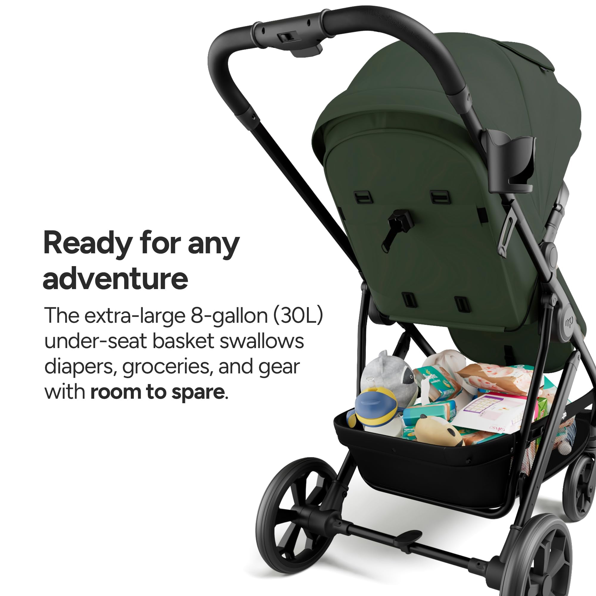 Mompush Wiz Pro 2-in-1 Baby Stroller with Bassinet Mode, Full-Size All-Terrain Premium Stroller from Newborn to Toddler, Forest, 23.8LB, Unisex