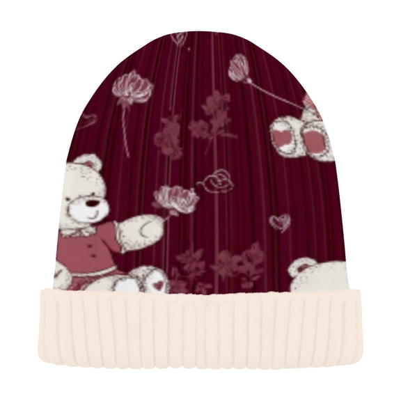 BZSMCE Winter Beanie Hats Casual Warm Cozy CapPlum Bear Whimsy Pattern
