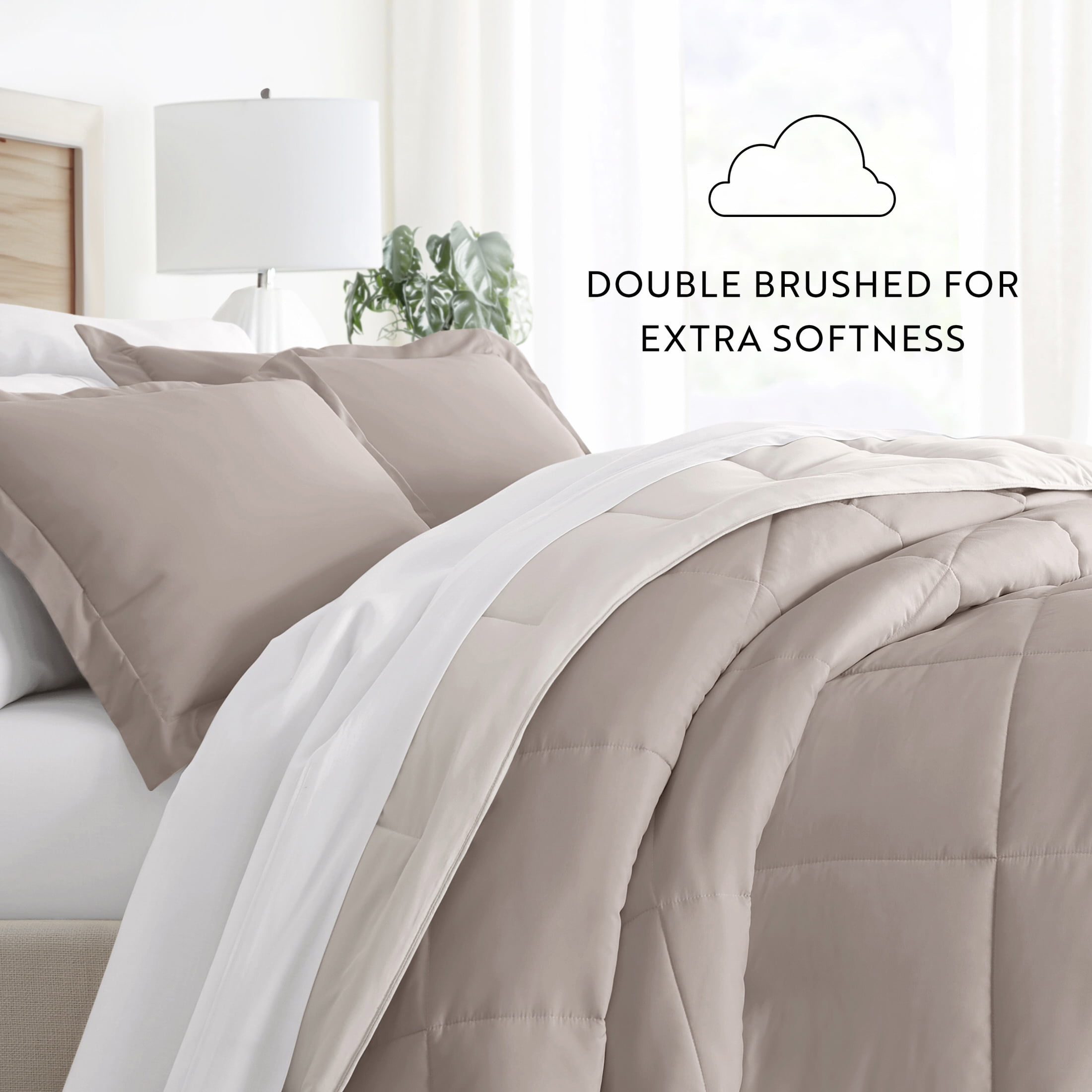 Noble Linens Soft 2-Piece Natural & Latte Reversible All Season Lightweight Down Alternative Comforter Set, Twin/Twin XL