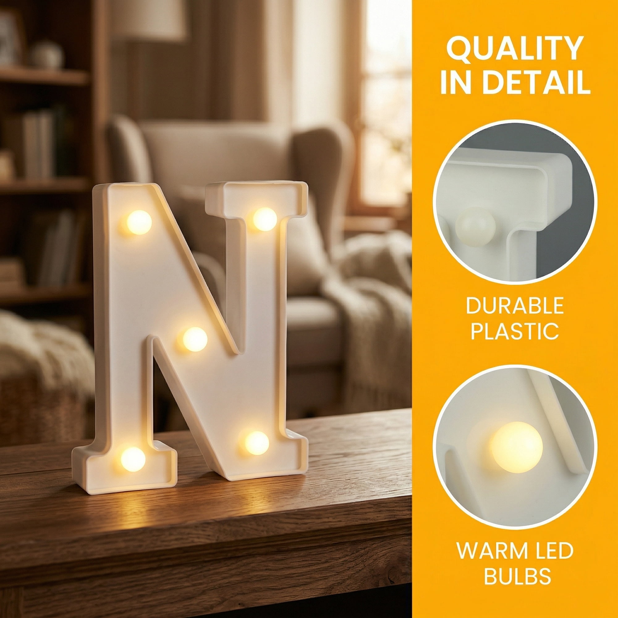 Unique Bargains Marquee Letters With Lights LED Light Up Signs Letter N 5"L x 1.1"W x 6.1"H