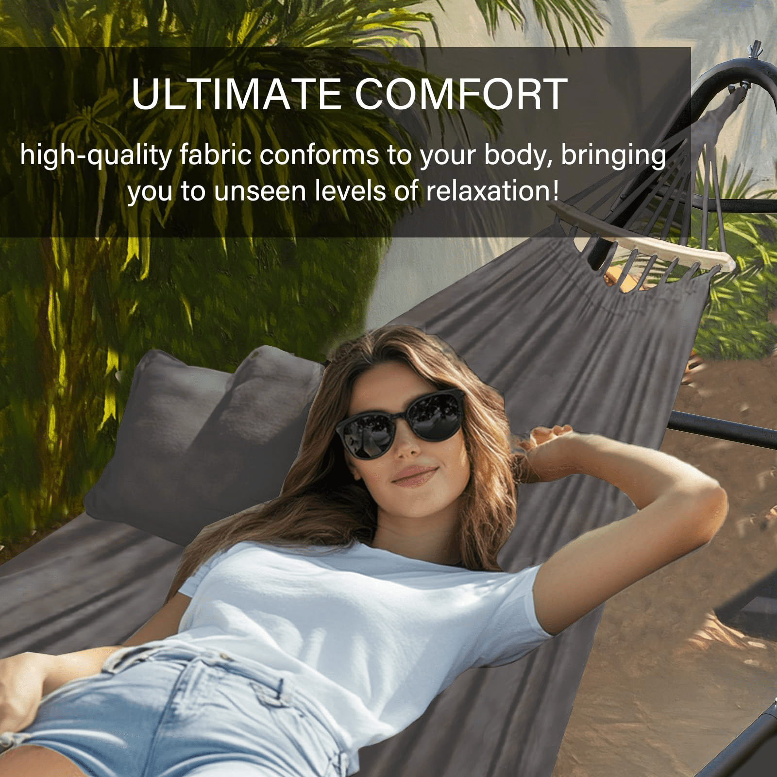 Yacona Hammock with Stand for Outside, Heavy Duty Steel Hammocks with Pillow for Backyard, Porch, Patio, Garden, Gray